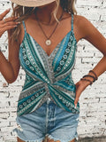 New European And American-style Ethnic Retro Italian Spaghetti Chain Print Knotted Sexy V-neck Camisole