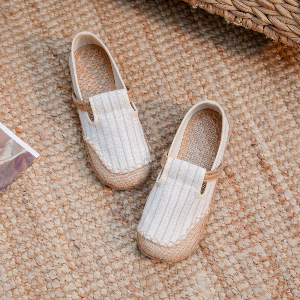 New Linen Shoes Women's Artistic Striped Color Matching