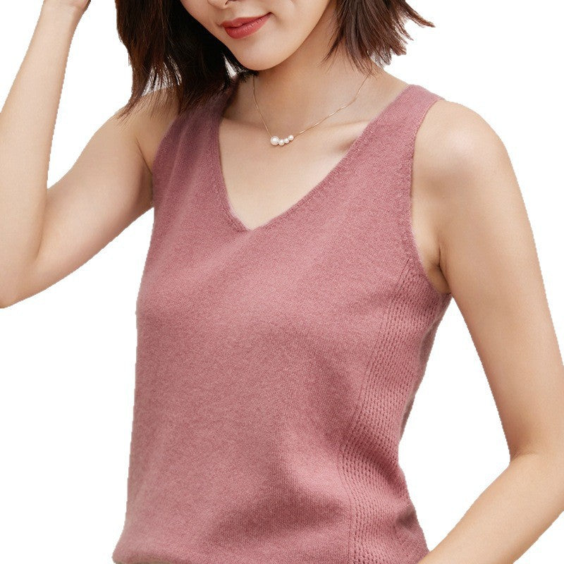 Women's V-Neck Slip Classic Solid Color Pullover