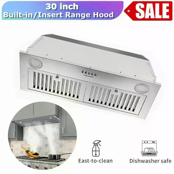 30" Built-In Insert Range Hood 600CFM Kitchen Vent LEDs Convertible