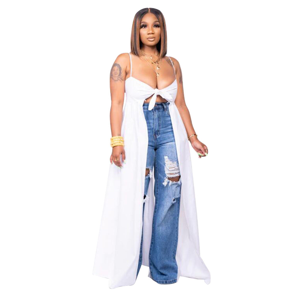 Womens Sexy Camisole Irregular V-Neck Slit T-Shirt