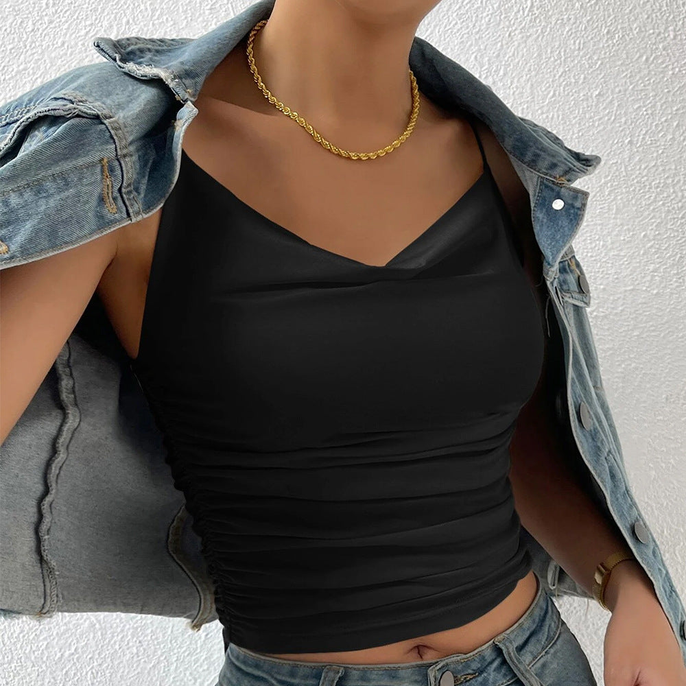 New Womens Slim-fit Elegant Boat-neck High-elastic Knitted Camisole