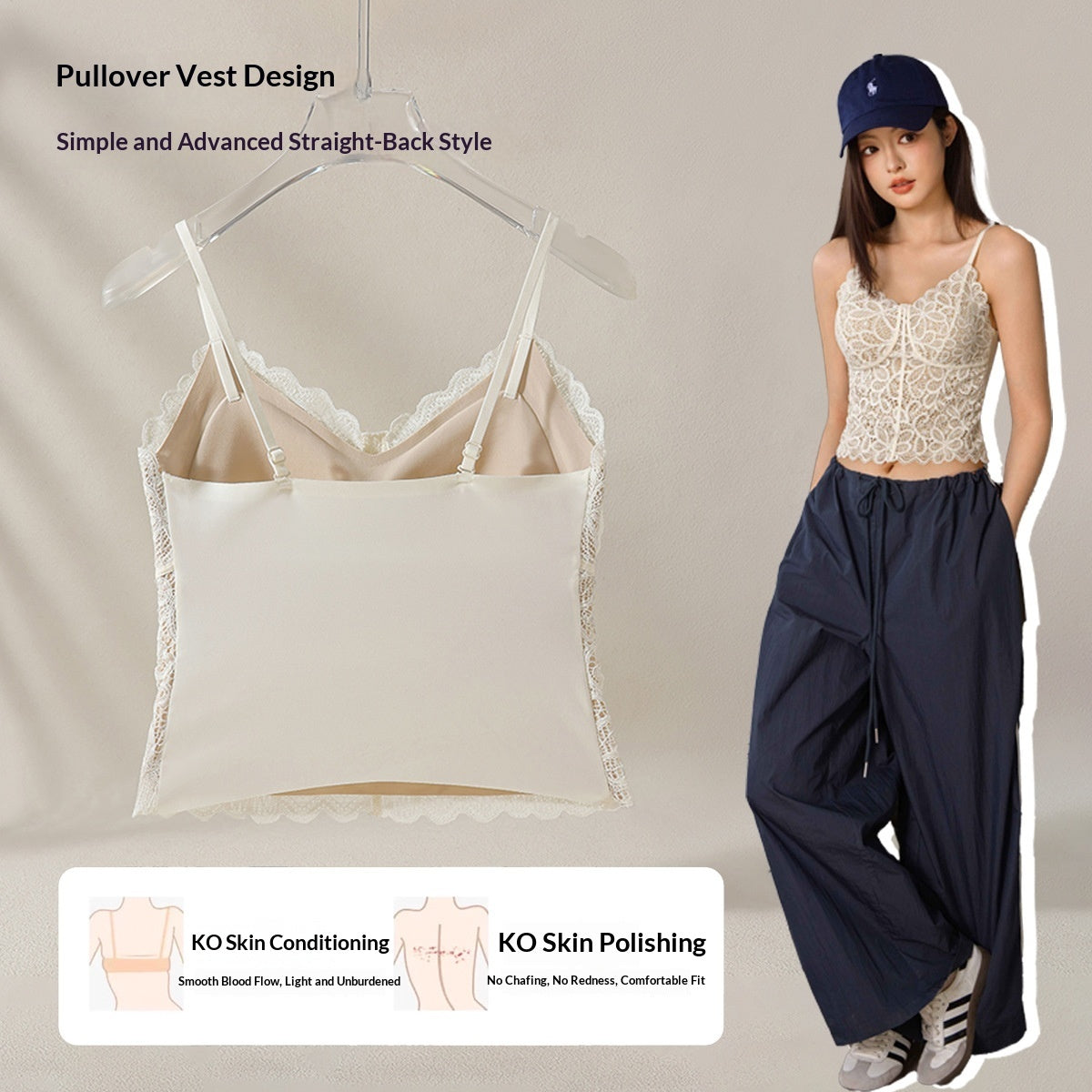 Lace Camisole Womens Mid-Length Lightweight Padded Sexy Chic Base Layer Underwear Outerwear Inner Top