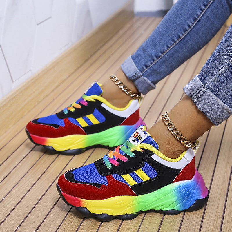 Women's Fashion Thick Bottom Colorful Front Lace-up Sneakers ( women's shoes)