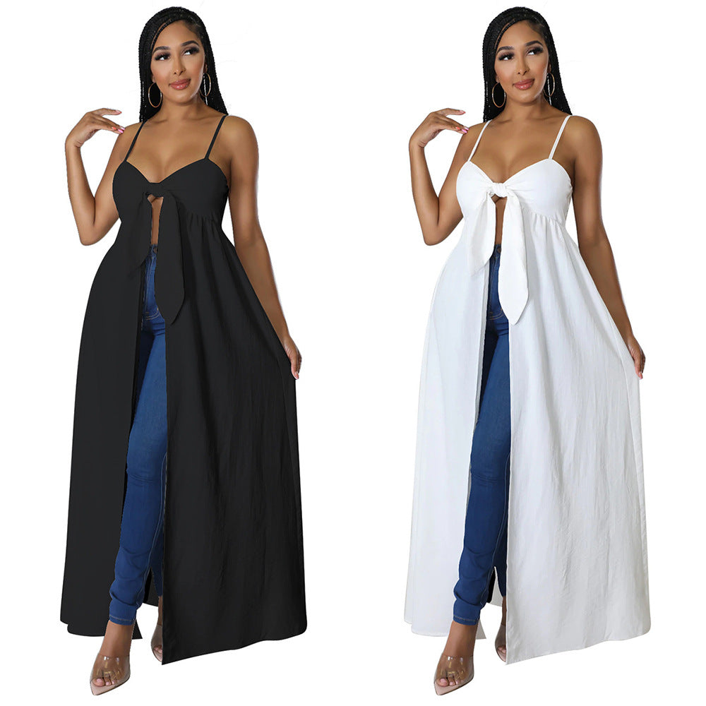 Womens Sexy Camisole Irregular V-Neck Slit T-Shirt