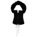 Womens Fashionable Sexy Strappy Cardigan With Faux Fur Collar T-Shirt