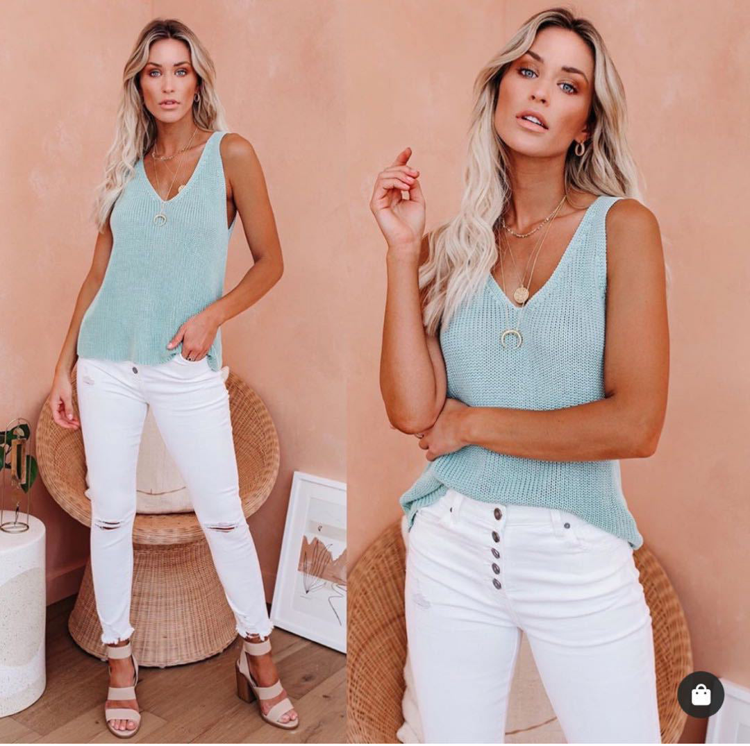 Fashionable Strap Vest Home Ice Silk Knitted Womens