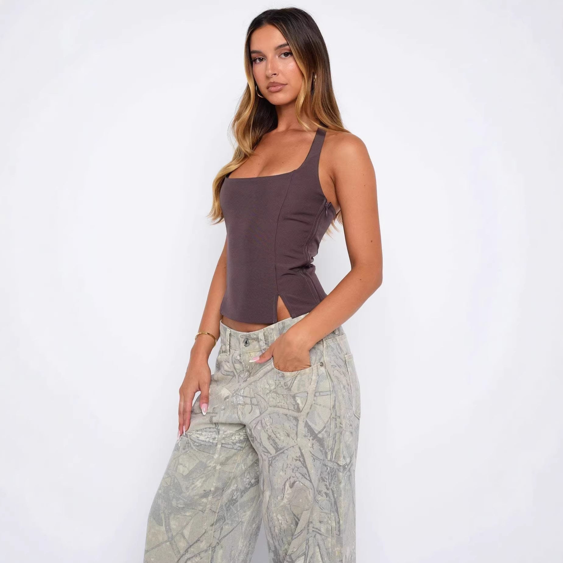 Solid-color Halter Women's Top