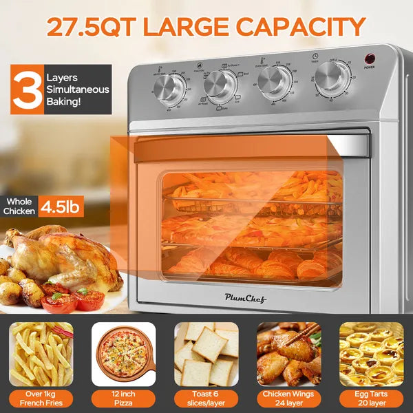 27.5QT 6-in-1 Air Fryer Toaster Oven Dropdown-Door 6-Slice Countertop