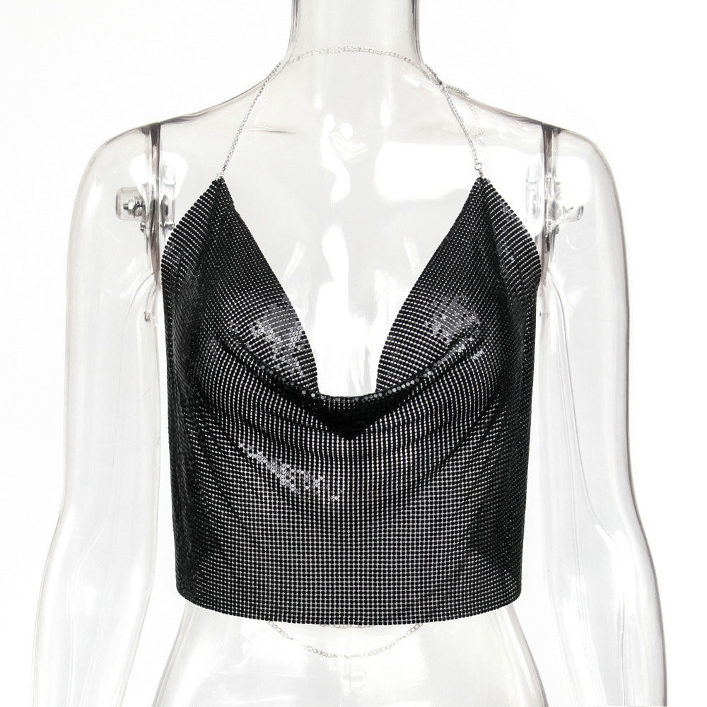 Womens Metallic Sequin Camisole Top