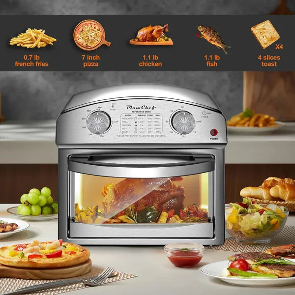 Stainless Steel 12-Liter Air Fryer, Dual Knob Control, 450°F