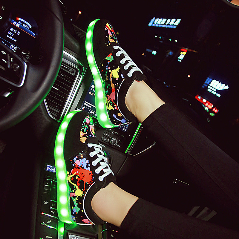 Couple Graffiti Low-cut Light Shoes USB Charging LED Lights Colorful Luminous Shoes