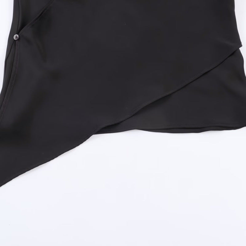 European And American-style Fashionable Versatile Satin-textured Halter-neck Top