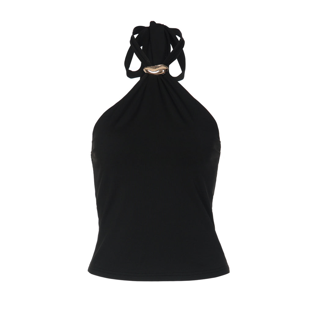French-style Adjustable Buckle Strap Fashionable And Sexy Open-back Solid-color Tube Top Vest