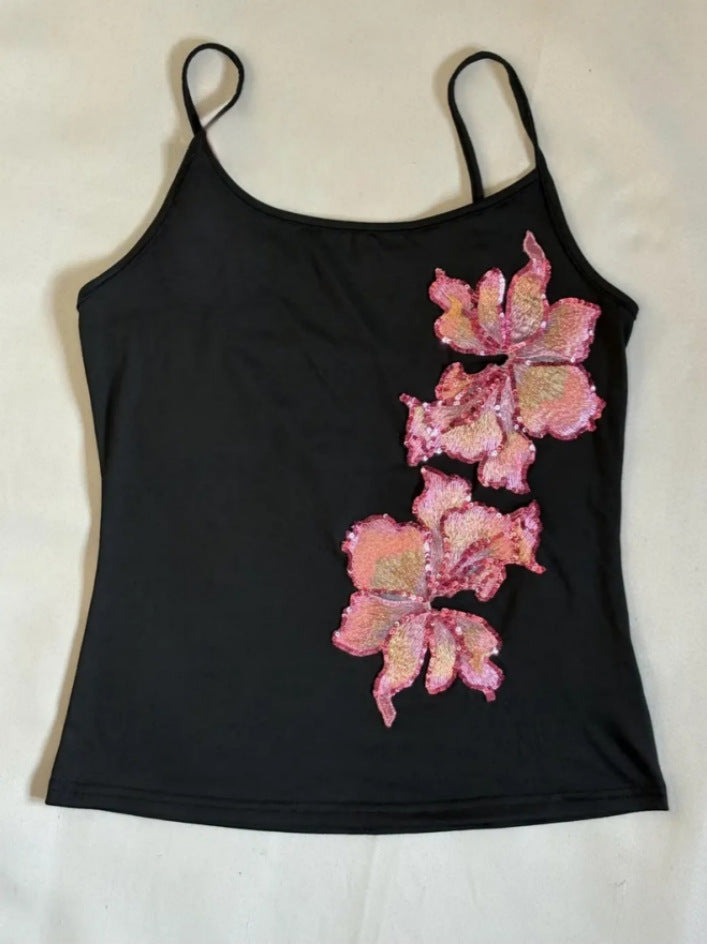 Chic Slim-Fit Solid-Color Beaded Embroidery Camisole