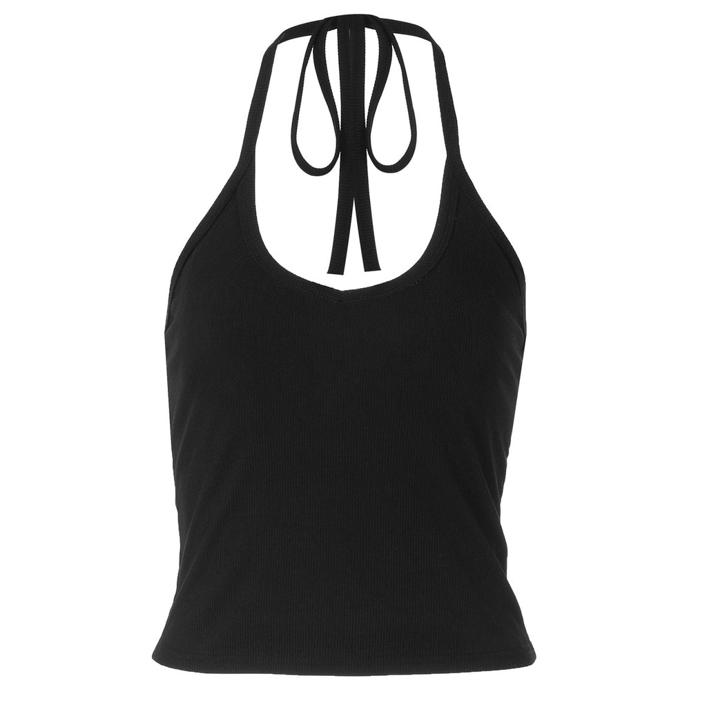 Sexy Solid-Color Slim-Fit Waist-Cinching Street-Style Versatile Halter Neck Tank Top For Women