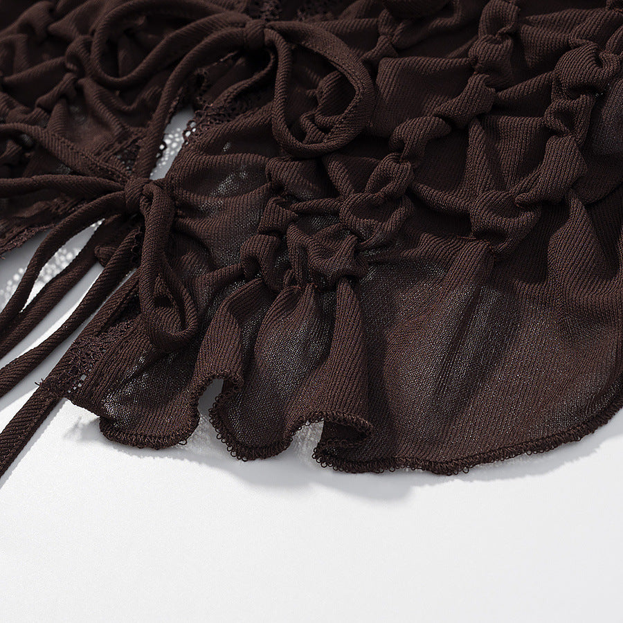 Womens Pleated Slim-Fit Camisole Top With Bow-Tie Straps