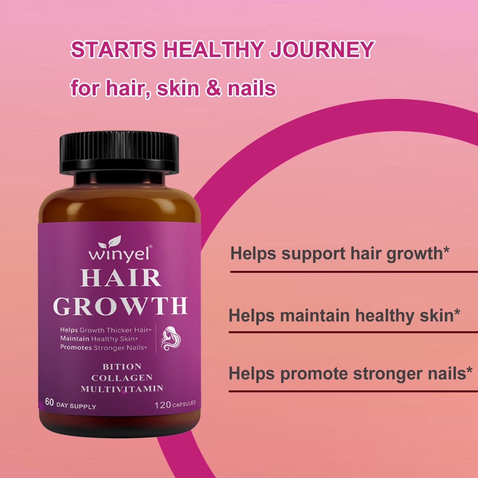 Hair Growth Vitamins Containing 1,000 Mcg Ofbiotin, Collagen, Saw