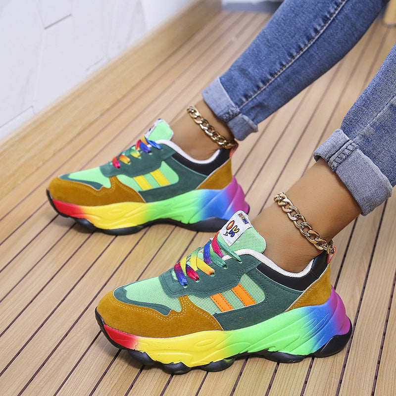 Women's Fashion Thick Bottom Colorful Front Lace-up Sneakers ( women's shoes)