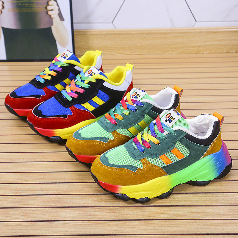 Women's Fashion Thick Bottom Colorful Front Lace-up Sneakers ( women's shoes)