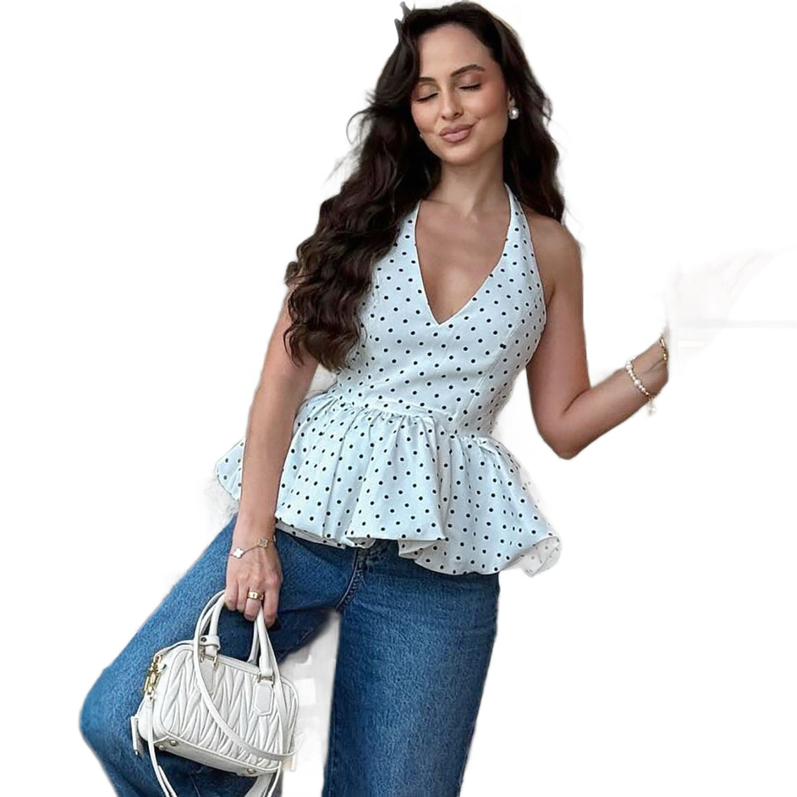 Womens Stylish Halter Top With Ruffled Hem