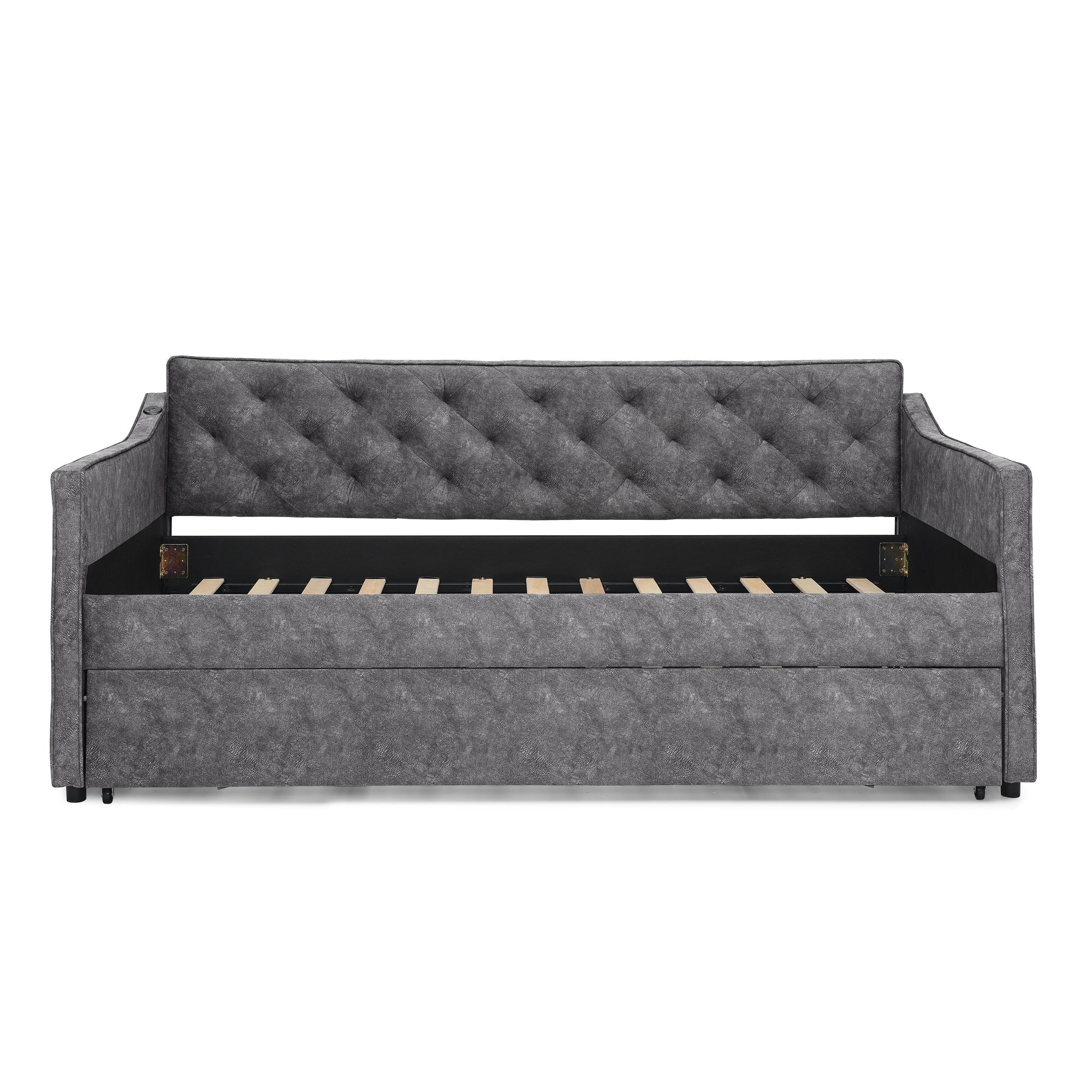 Grey Velvet Mid-Century Style Twin Upholstered Daybed with Pop-Up
