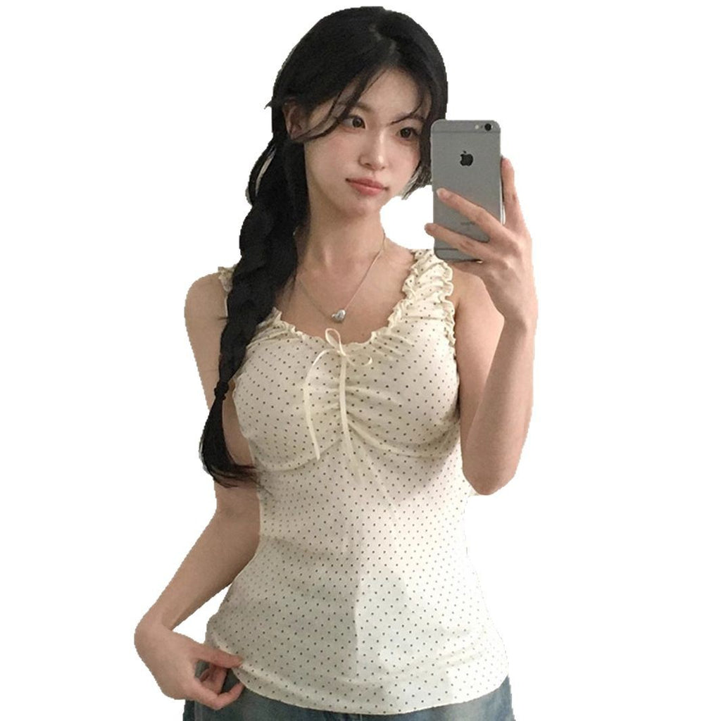 Womens Fashionable Casual Polka-Dot Wide-Shoulder Top