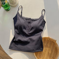 Bra With Cups Suspender Camisole Lace Trim Buttoned Slim-Fit Figure-Hugging InnerOuter Layer Base Top