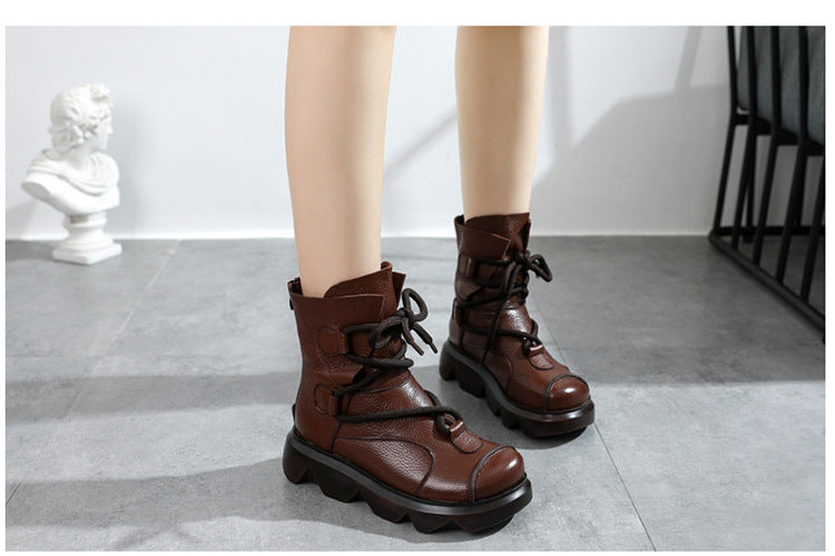 Top Layer Cowhide Platform Platform Boots