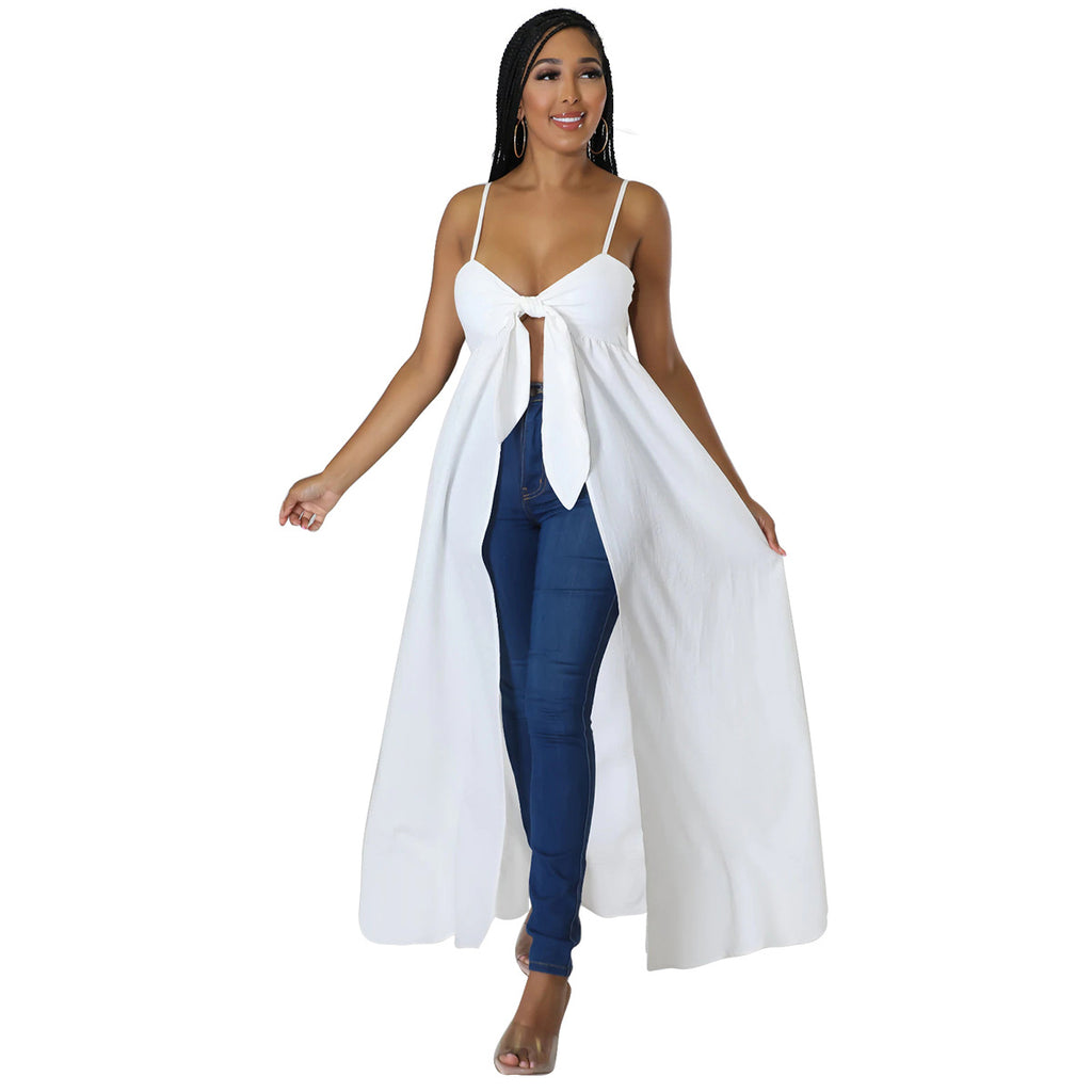 Womens Sexy Camisole Irregular V-Neck Slit T-Shirt