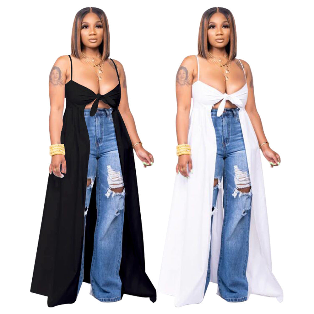 Womens Sexy Camisole Irregular V-Neck Slit T-Shirt