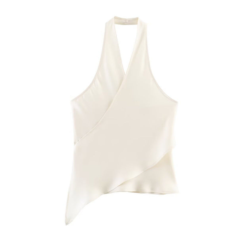 European And American-style Fashionable Versatile Satin-textured Halter-neck Top