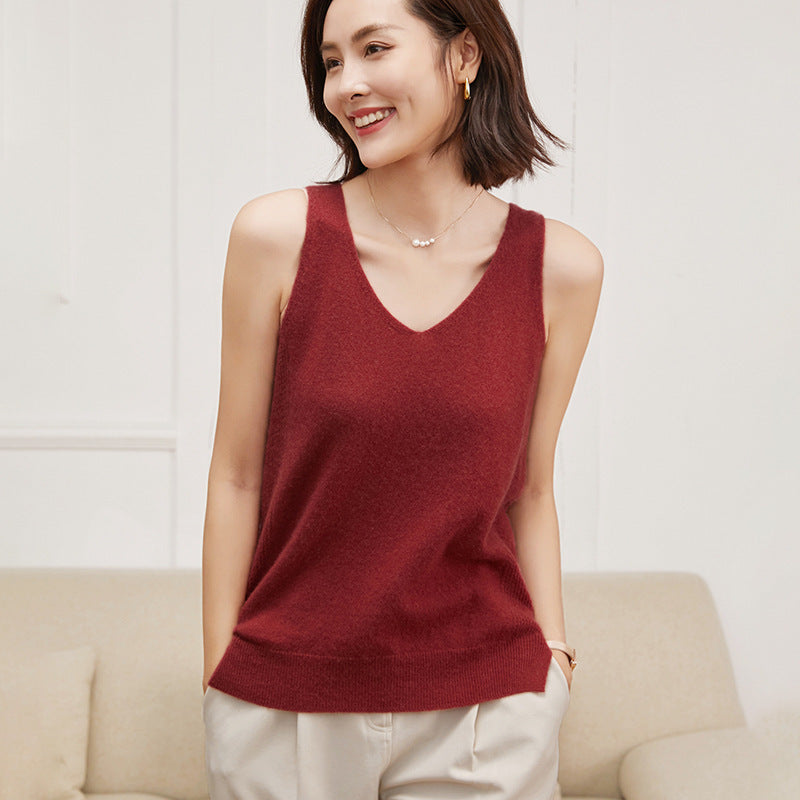Women's V-Neck Slip Classic Solid Color Pullover