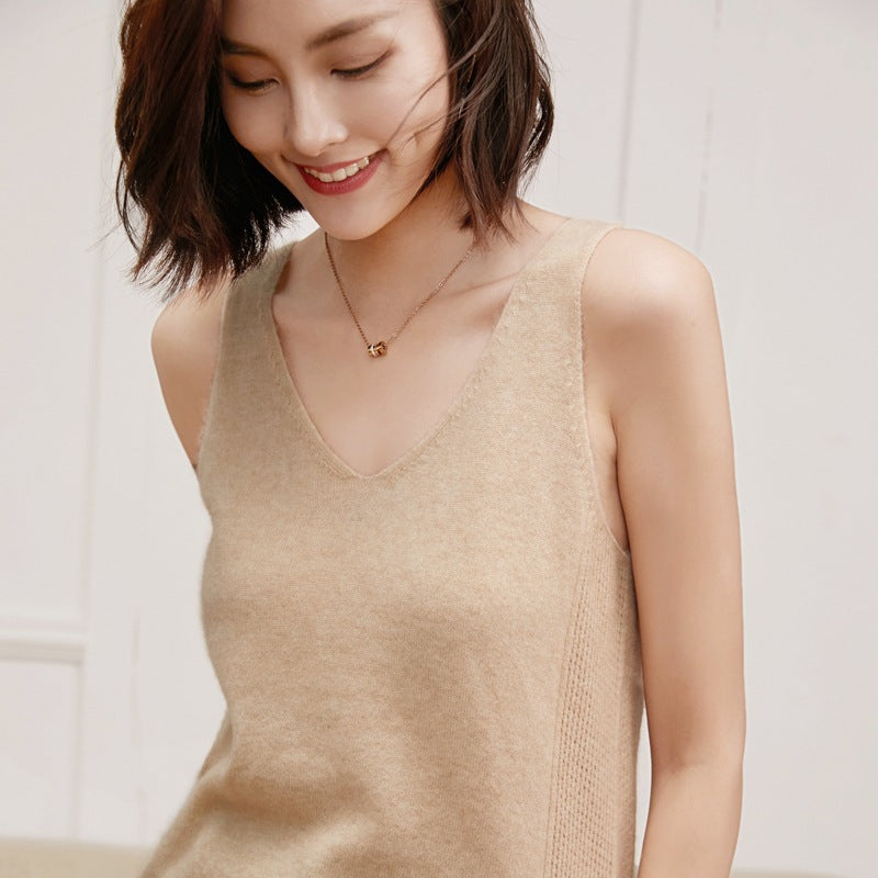 Women's V-Neck Slip Classic Solid Color Pullover