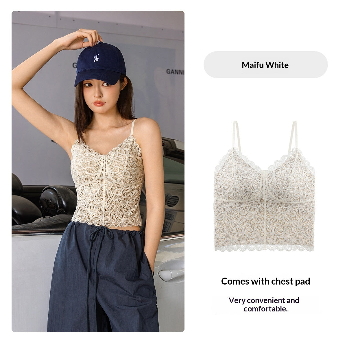 Lace Camisole Womens Mid-Length Lightweight Padded Sexy Chic Base Layer Underwear Outerwear Inner Top