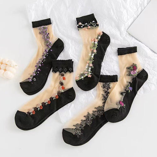 5 Pairs Of Glass Fiber Mid Tube Socks For Spring And Summer, Thin And Breathable Ice Silk Flesh Colored Crystal Silk Socks