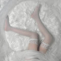 Pure Desire Girlfriend Style White Sexy Stockings, Over-the-Knee Lace Trim, Half Pure Desire Black Silk Thin Long Socks