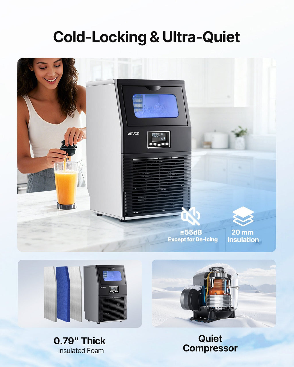 Commercial Ice Maker Machine, 80 Lbs/24h With 12Lbs Storage, 32 Cubes