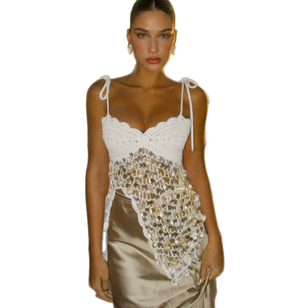 Womens Beach Dress Sequin Strap Bikini Swimsuit Cover Up Sun Protective Top