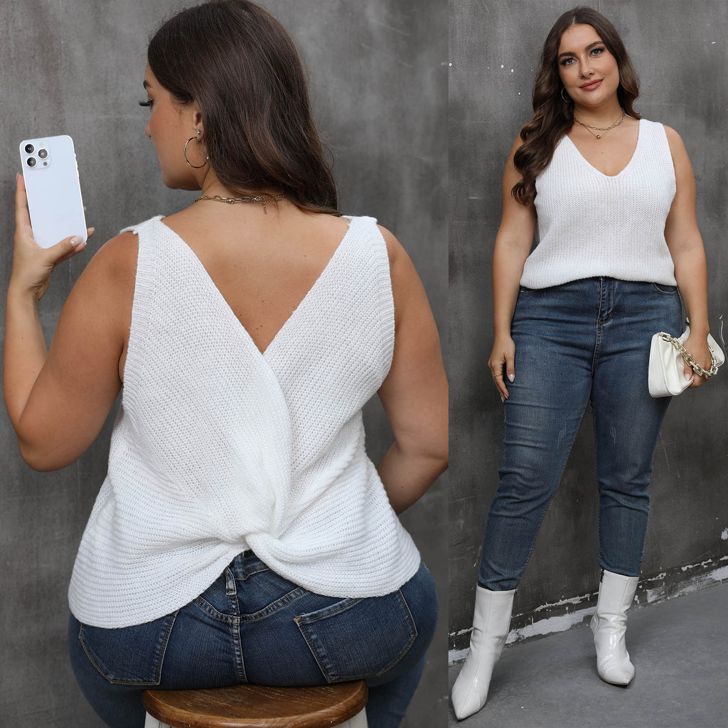 Back-cross V-neck Casual Base Sweater Knitted Top For Women