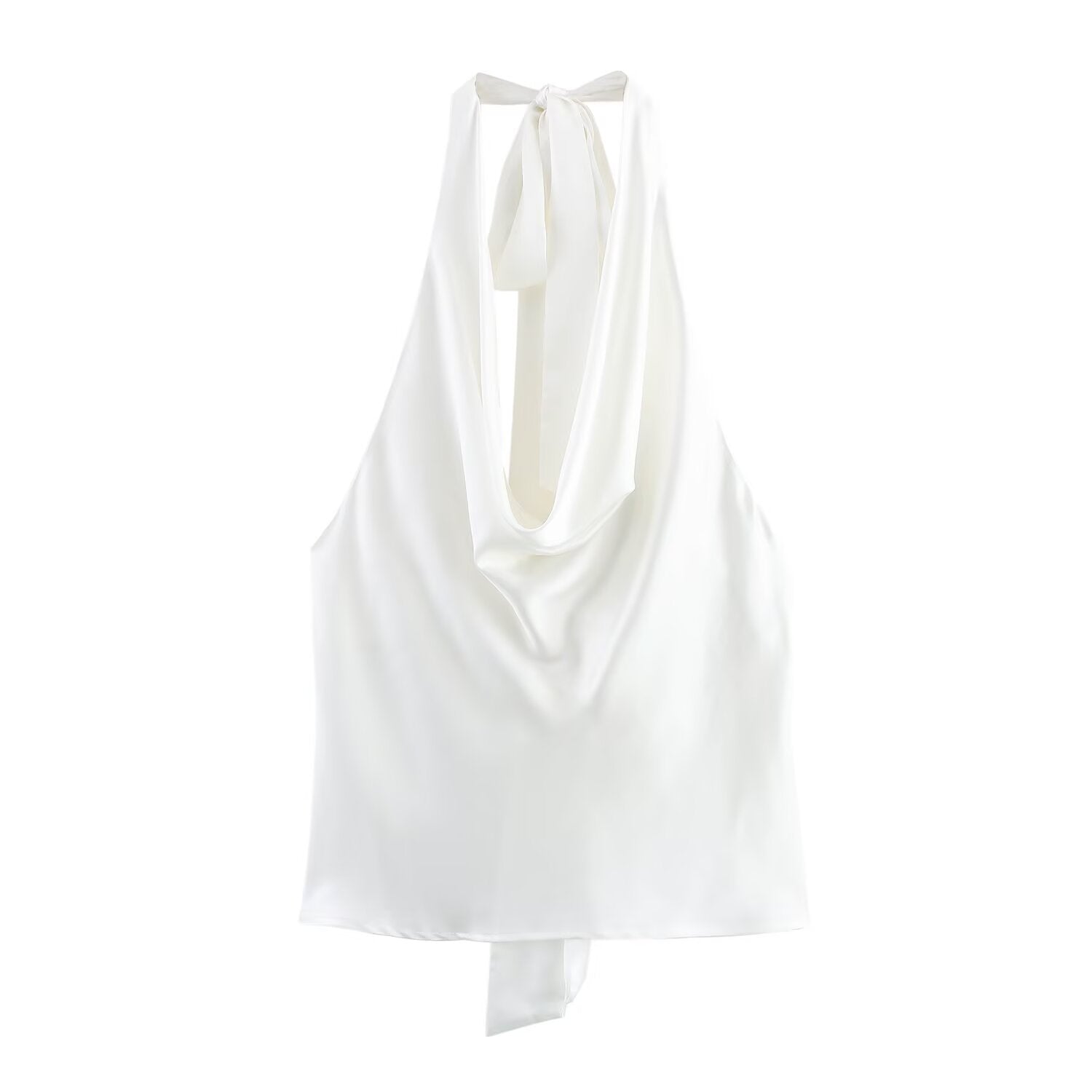 Sexy Backless Bow Halter Top With A Silky Satin Finish