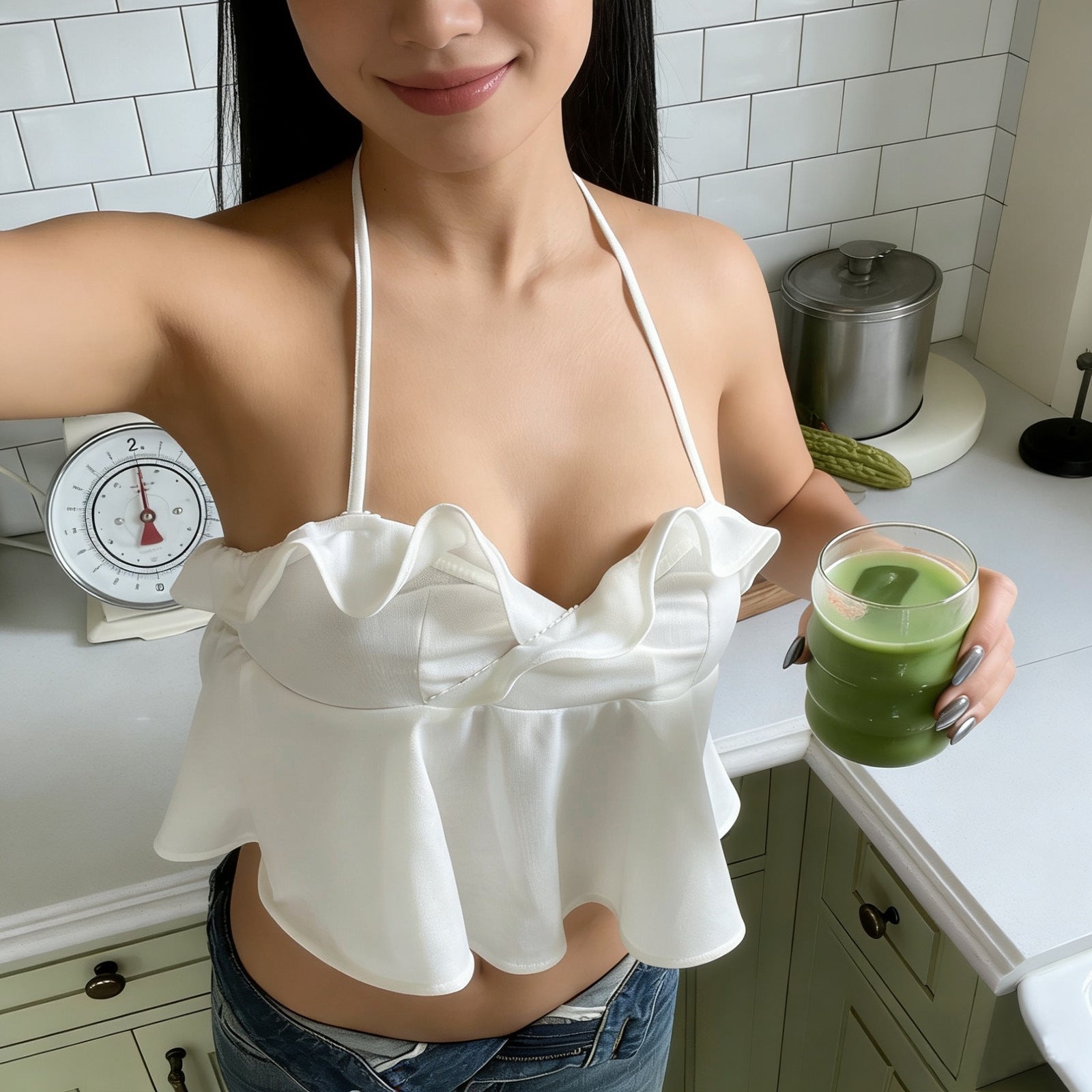 Neck-hanging Midriff-baring Tank Top For Women