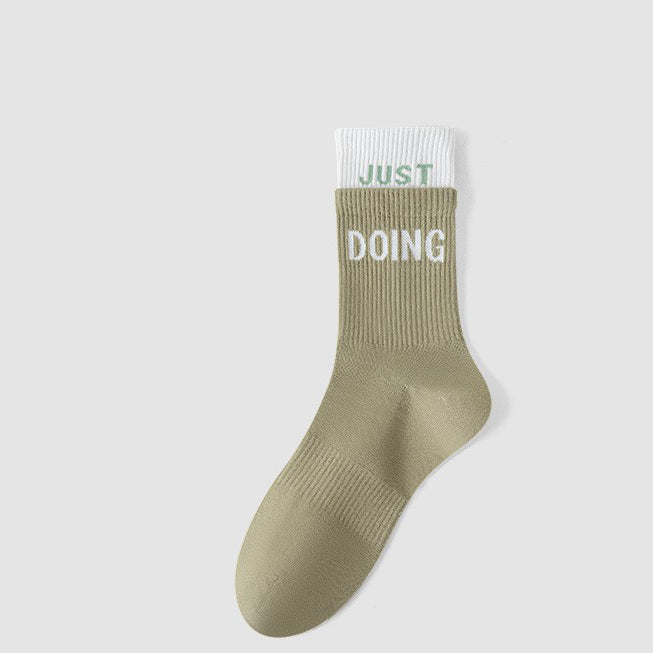 Women's Spring And Summer Yoga Socks, Sports Socks, Women's Long Stockings, Letter Printed Color Blocked Yoga Socks