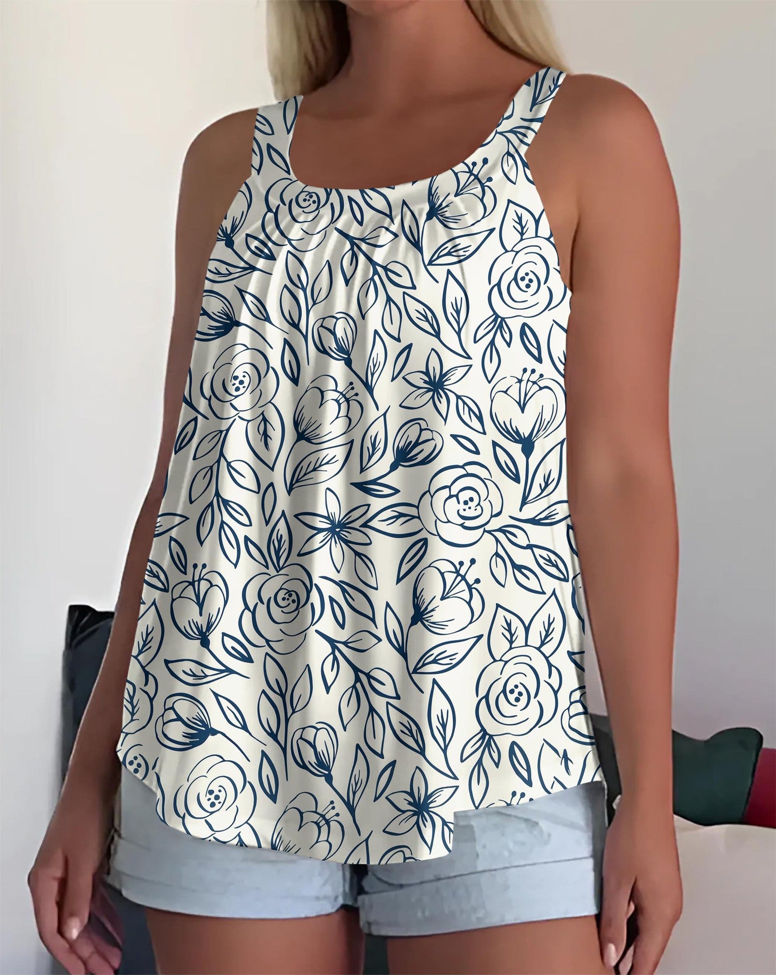 Womens Strappy Casual Sleeveless Tank Top With 3D Digital Graffiti Print