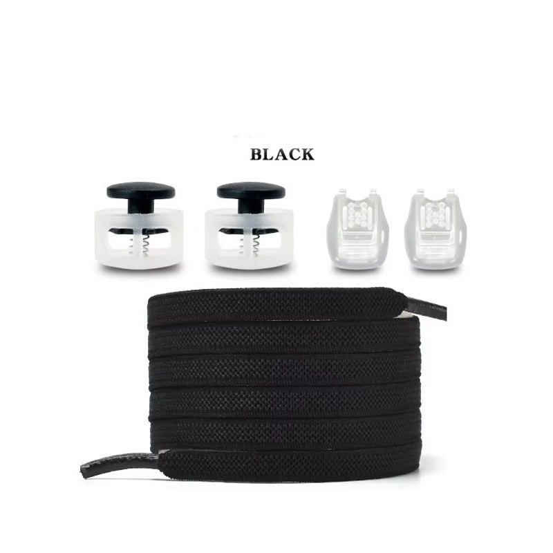 1 Set Of Plastic Shoe Buckles, Comfortable And Fast, Suitable For Children With Lockable Sports Shoes, Sports Shoelaces, Braided Elastic Shoelaces Black Laces