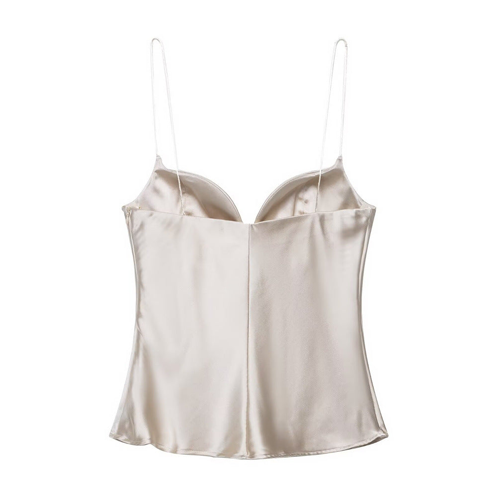 Women's Sexy Slim-fit Backless Heart-shaped Neckline Satin Texture Camisole Top