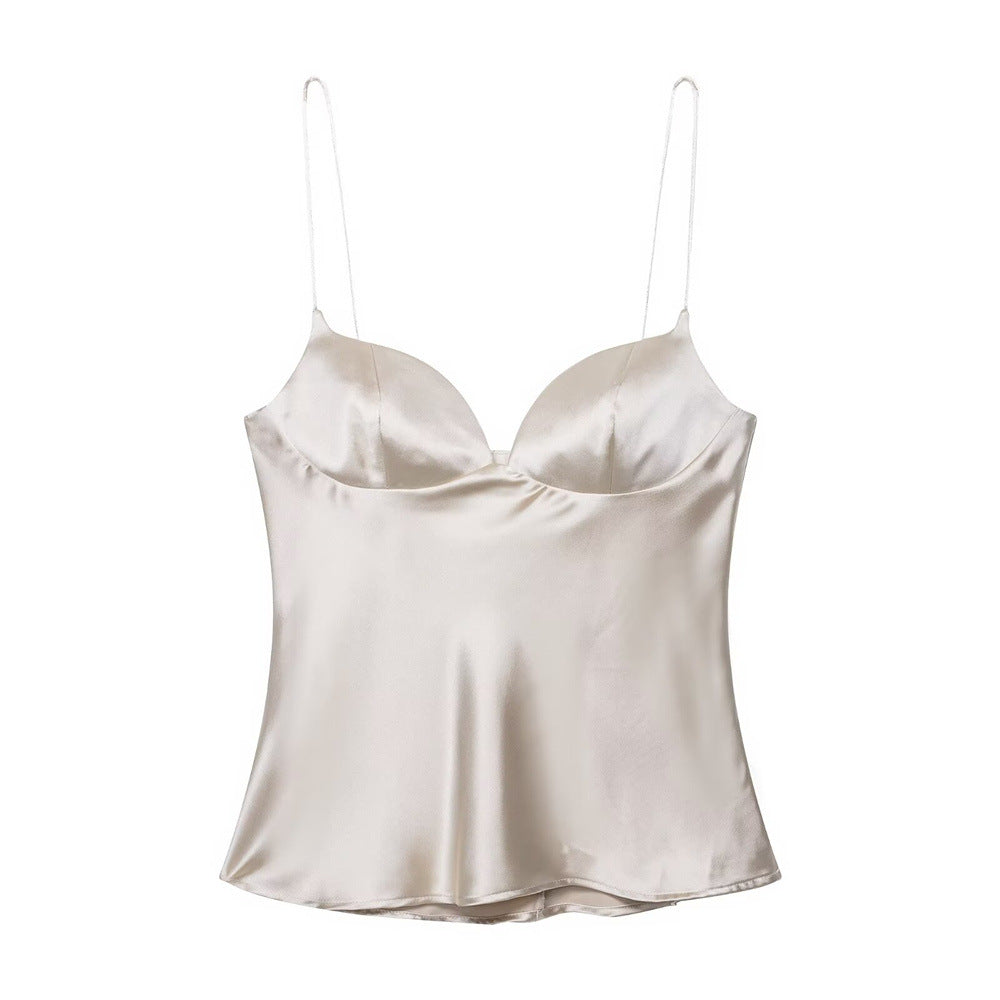 Women's Sexy Slim-fit Backless Heart-shaped Neckline Satin Texture Camisole Top