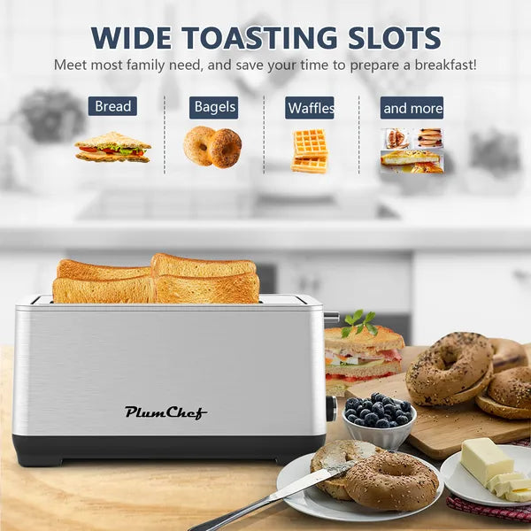 4-Slice Toaster, Extra Wide Long Slot Toaster, 6 Browning Settings,