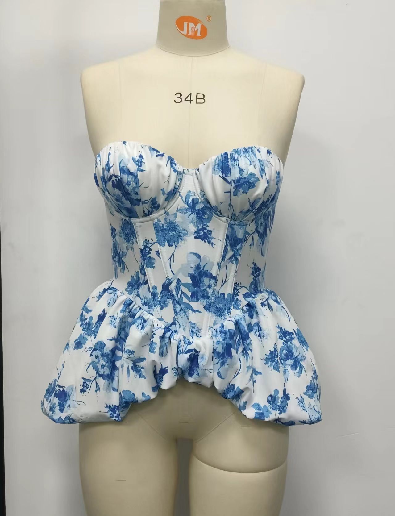 Printed Fishtail Hem Boning Bustier Top