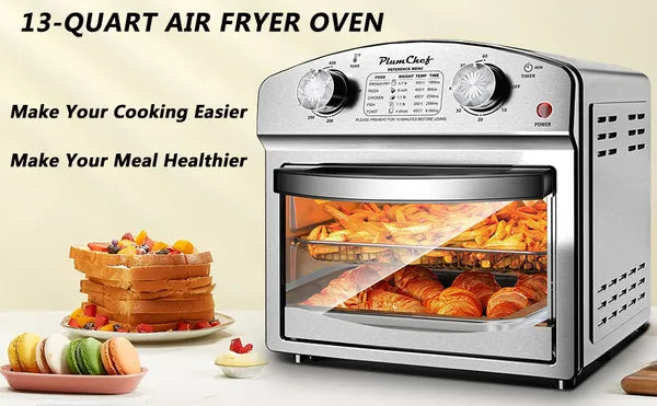 Stainless Steel 12-Liter Air Fryer, Dual Knob Control, 450°F